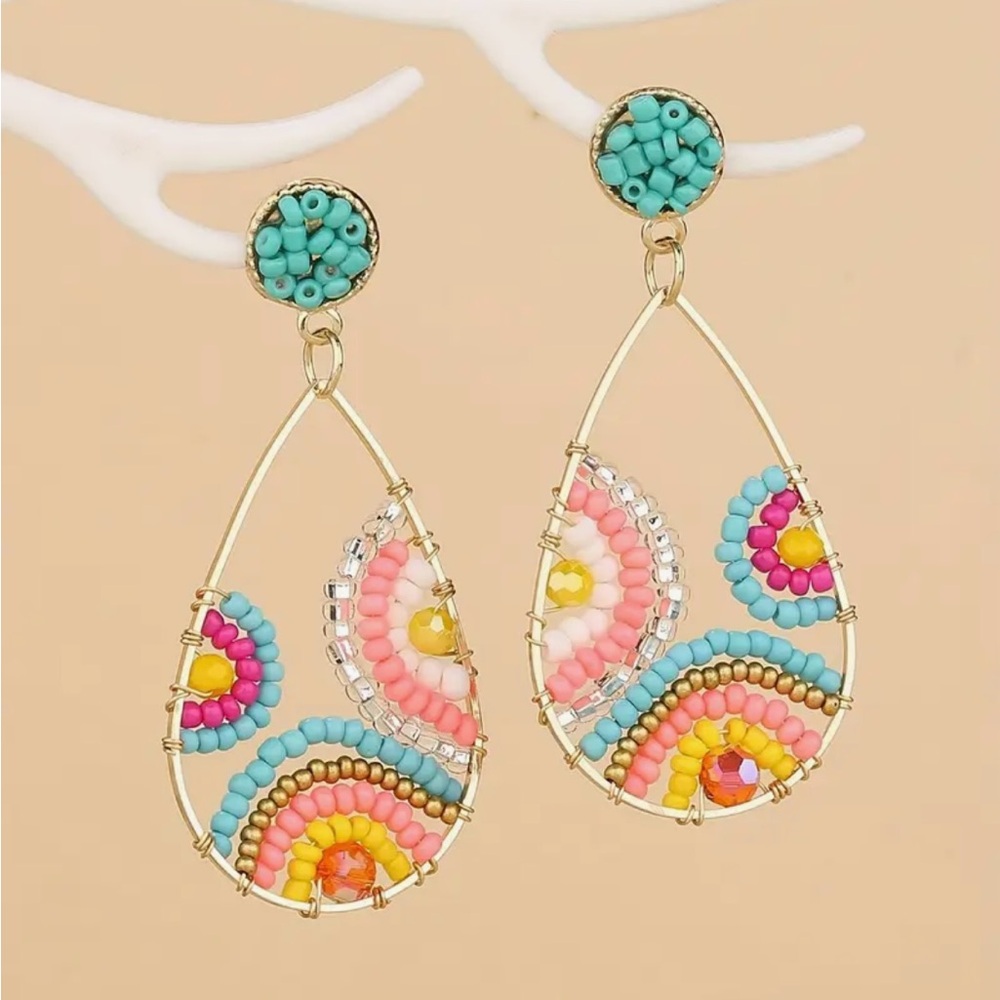 Waterdrop Beaded Dangle Teardrop Shape Earrings